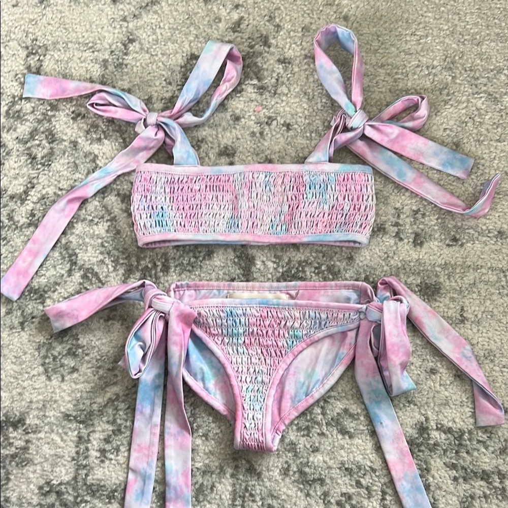 LoveShackFancy Kids Tie-Dye Bikini Set with Bow Ties